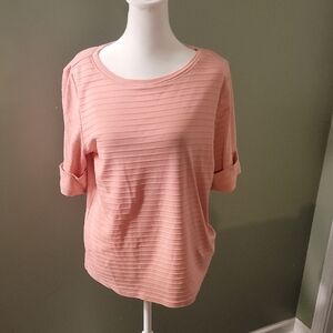 Liz Claiborne Blush Ribbed Short Sleeve Top